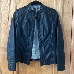 a.n.a Black Faux Leather Jacket Stand-Up Collar Fitted